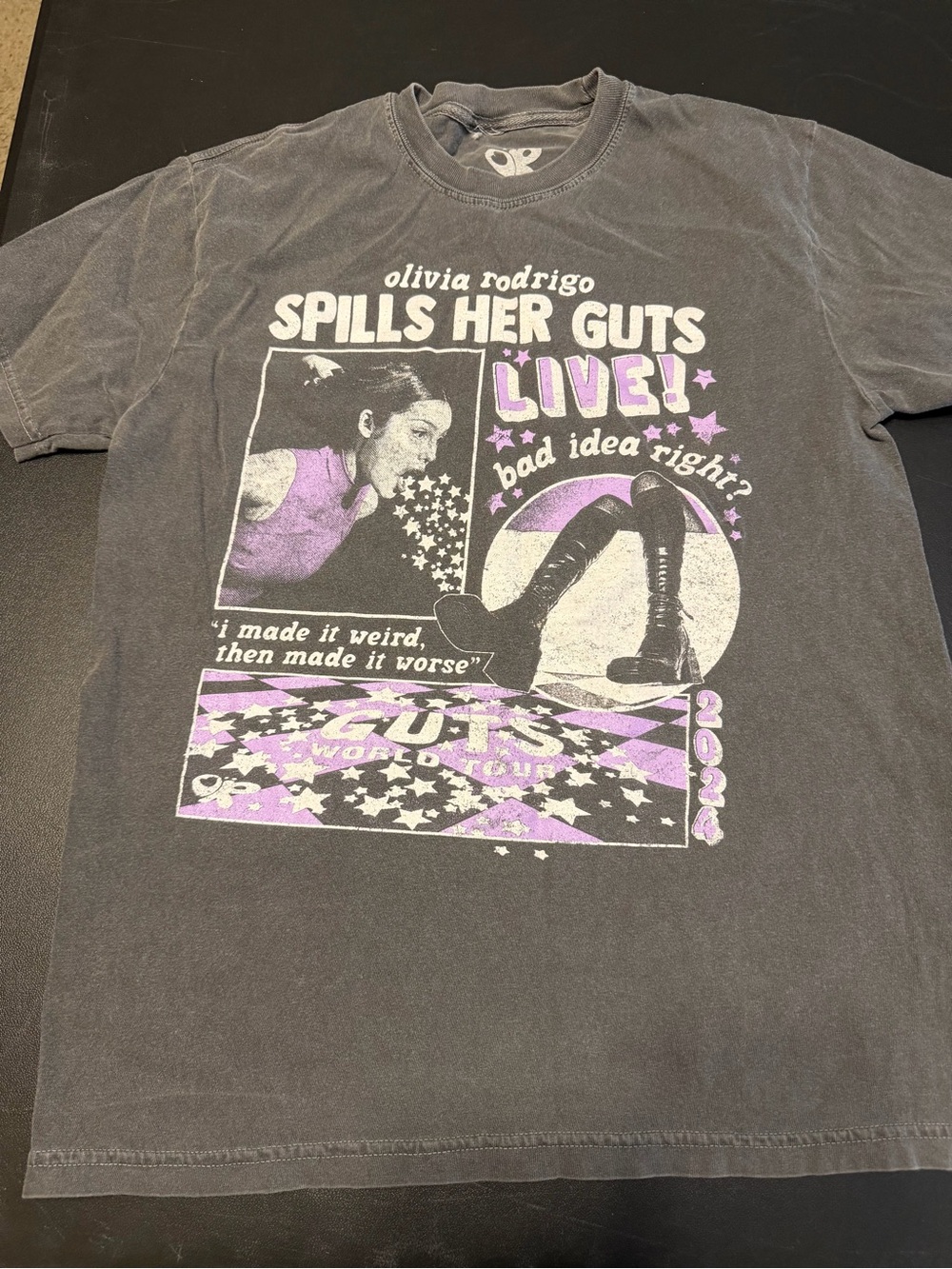 Olivia Rodrigo 'Spills Her Guts Live' Graphic Tee - Black & Purple